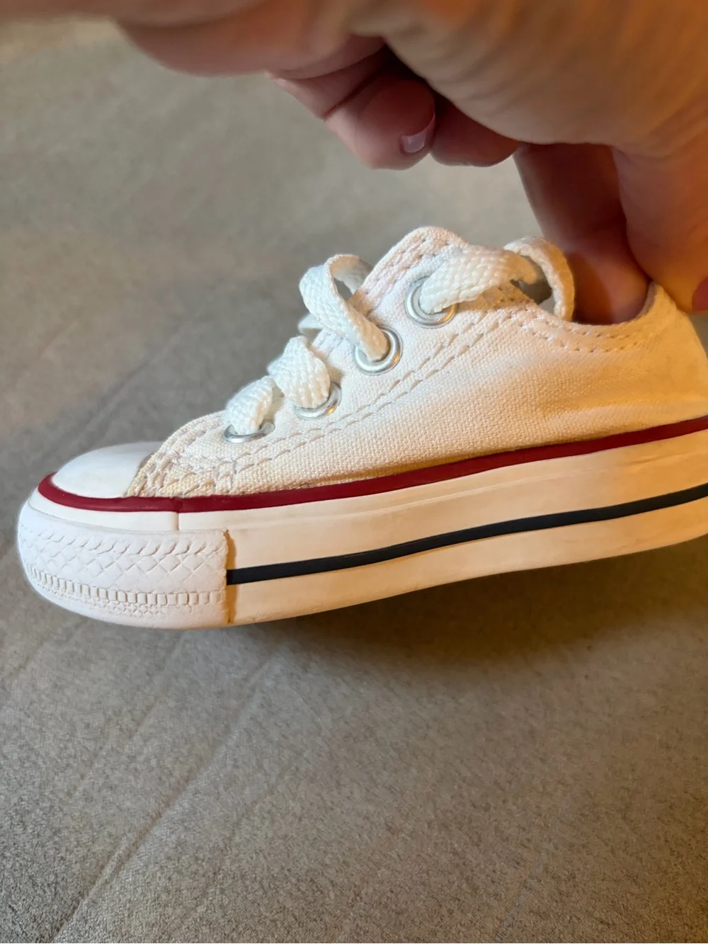 Converse Kids White Canvas Sneakers with Red Trim